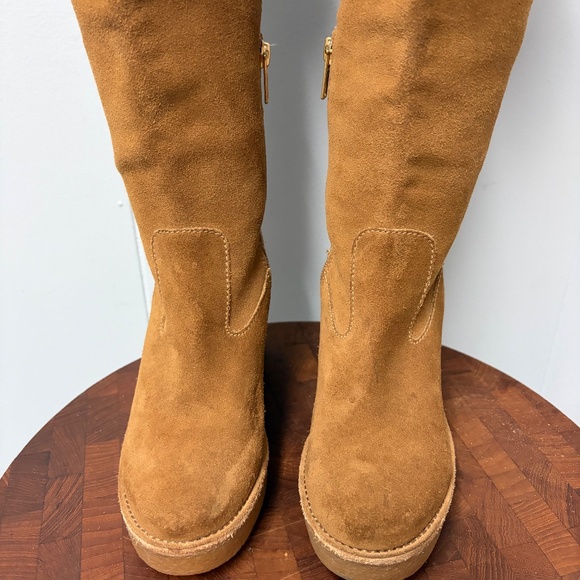 UGG Valberg Chestnut Suede and Fur Tall Wedge Boots Women's Size 6 - Picture 3 of 14